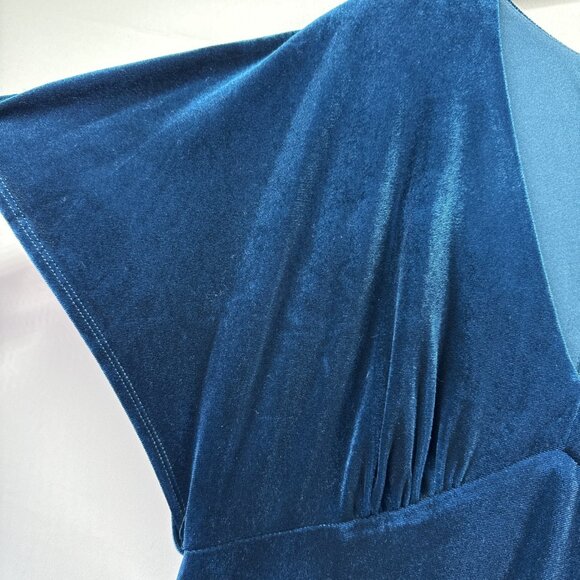 Taylor Women's Maxi Dress 6 Dark Blue Velvet Babydoll Short Sleeve Back Zipper - Picture 5 of 9